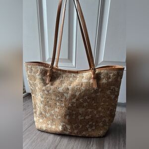 Sondra Roberts Cork Tote Bag Floral Neutral Boho Cottagecore Eco Chic Shoulder